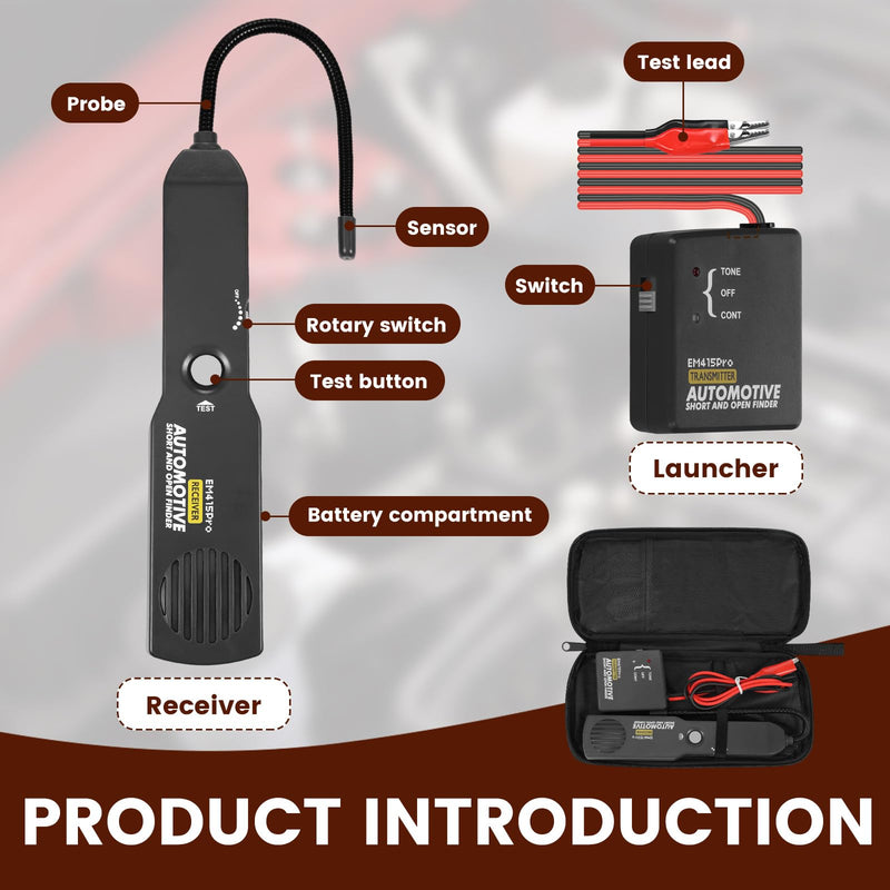 [Australia - AusPower] - Automotive Electrical Short Open Finder Circuit Tester Tracer for Em415pro,Wire Breaker Finder Detector Probe, Car Circuit Scanner Diagnostic Tool,Cable Fault Locator,DC 6-42V Adjustable for Car Truck 