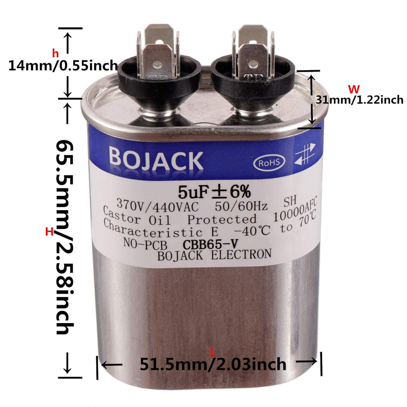 [Australia - AusPower] - BOJACK 5 uF ±6% 5 MFD 370V/440V CBB65 Oval Run Start Capacitor for AC Motor Run or Fan Start and Cool or Heat Pump Air Conditione 