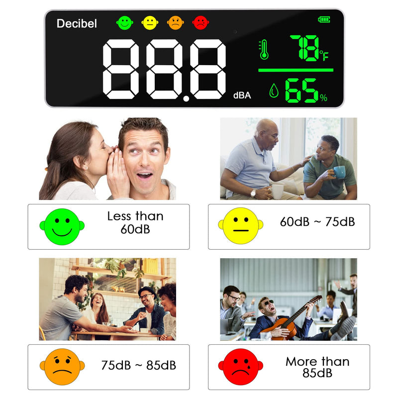 [Australia - AusPower] - Decibel Meter Wall Hanging Sound Level Meter 11 inch Large LED Display Noise Temperature Humidity Meter with Alarm Icons Indicator Wide Applications for Classroom, Studio, Home, Factory 