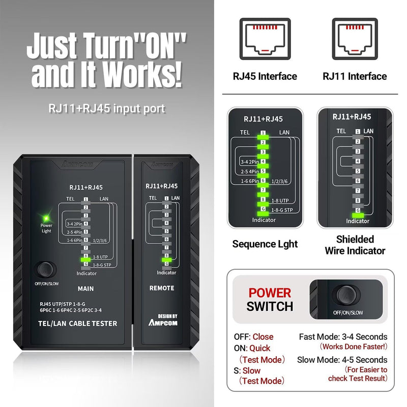 [Australia - AusPower] - AMPCOM Pass Through RJ45 Crimp Tool 1PC and LAN & TEL Continuity Test Tool 1 PC for CAT5E/6/6A/7/8 UTP & STP 