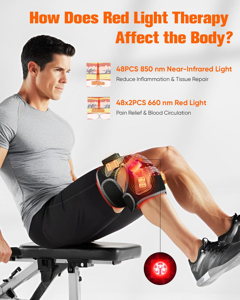 CRAZYTECH 3D Red Light Therapy for Knee, FSA Eligible HSA 5000mAh Cordless Knee Massager with 4 Vibration Areas, Infrared Heating Pad Wrap Device for Knee Elbow Shoulder, 660nm 850nm 2.0 Knee Brace