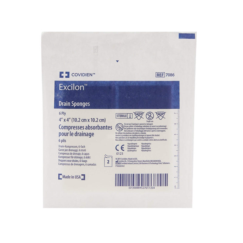 [Australia - AusPower] - Covidien 7086 Excilon Drain Sponge, Sterile 2's in Peel-Back Package, 4" x 4", 6-ply (Pack of 50) - 1 box Pack of 50 