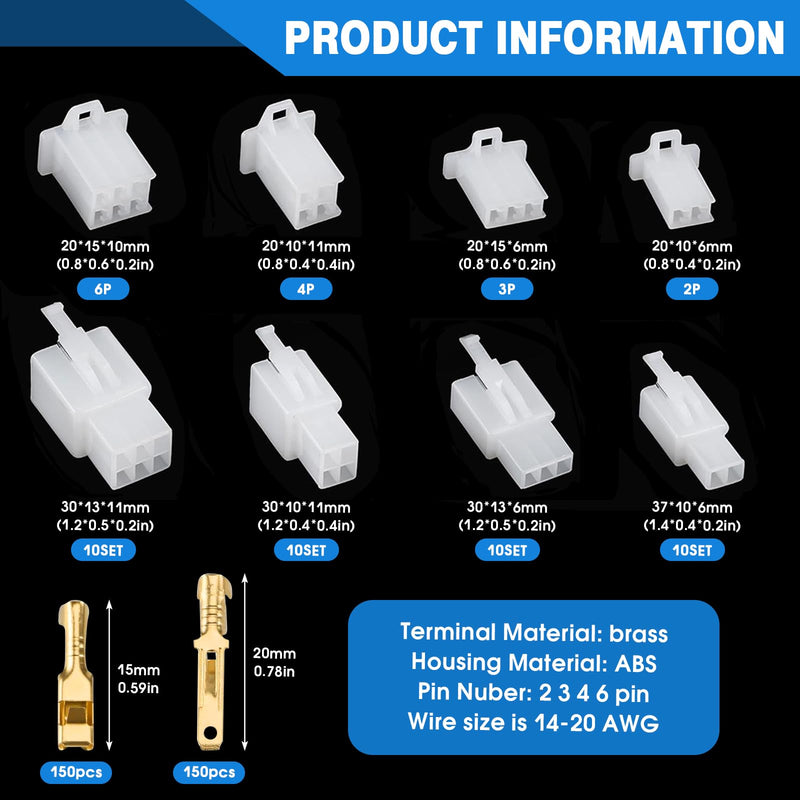 ELNLE 480 Piece Cable Connector 2 3 4 6 Pin Car Plug Set, Blade Receptacles 2.8 mm Pitch Male Female Plug Housing Pin Header Crimp, for Motorcycle, Bike, Car, Boats