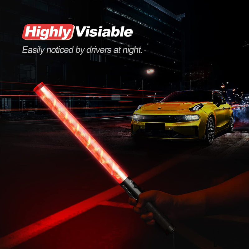 [Australia - AusPower] - RoadHero 1 Pack Traffic Wand, 21 Inch Led Traffic Control Baton, Safety Light Wands with 2 Flashing Modes, Air Marshaling Signal Wand with Side Clip for Airport, Parking, Car Directing Red 