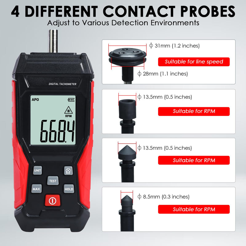 [Australia - AusPower] - 2-in-1 Digital RPM Tachometer Non-Contact RPM Gauge Tester Meter 3~100,000RPM | Contact Tach Speed Meter 3~19,999RPM Small Engine Tachometer with 4 Contact Probes,Data Hold,Max/Min,Backlight 