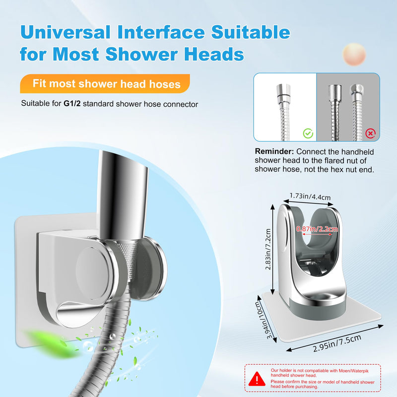 Hibbent 2 Pack Shower Head Holder - Strong Adhesive, Waterproof, Height Adjustable, Wall Mount, No Drilling, Chrome Finish