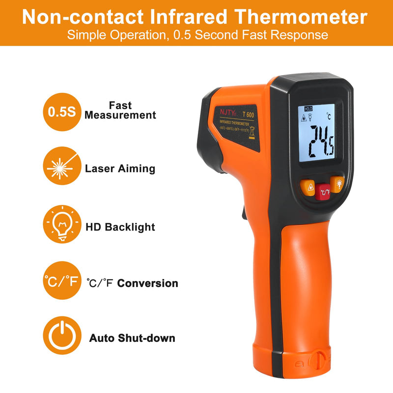 [Australia - AusPower] - Thermometer NJTY Infrared Thermometer Non-Contact Digital Gun -50°C~600°C (-58°F~1112°F) IR Thermometer for Industrial, Kitchen Cooking, Automotive, Not for Human Body Temp 