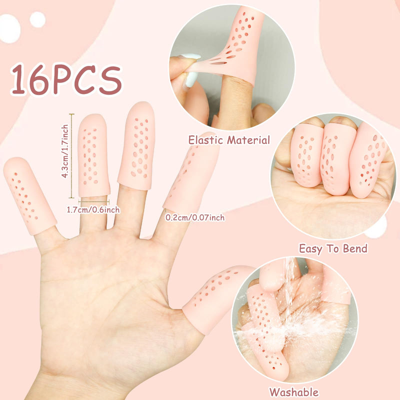 [Australia - AusPower] - 16Pcs Gel Finger Cots with Air Holes, Gel Finger Protectors Finger Covers Protection for Finger Tips, Breathable Finger Covers Finger Caps Gloves Finger Protectors for Wound, Finger Cracking 