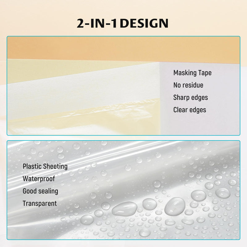Lichamp Plastic Cover for Painting, Pre-Taped Masking Film, 22 inch x 88 feet x 3 Rolls (264 feet Total), Painters Plastic with Tape, Advanced Masking Tape Film