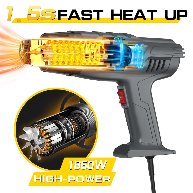 DIAFIELD 1850W Heat Gun, Dual Temperature Settings, Fast Heat Hot Air Gun, Durable& Overload Protection, with 4 Nozzles for Shrink Wrap, Vinyl, Crafts, Epoxy Resin Normal Size