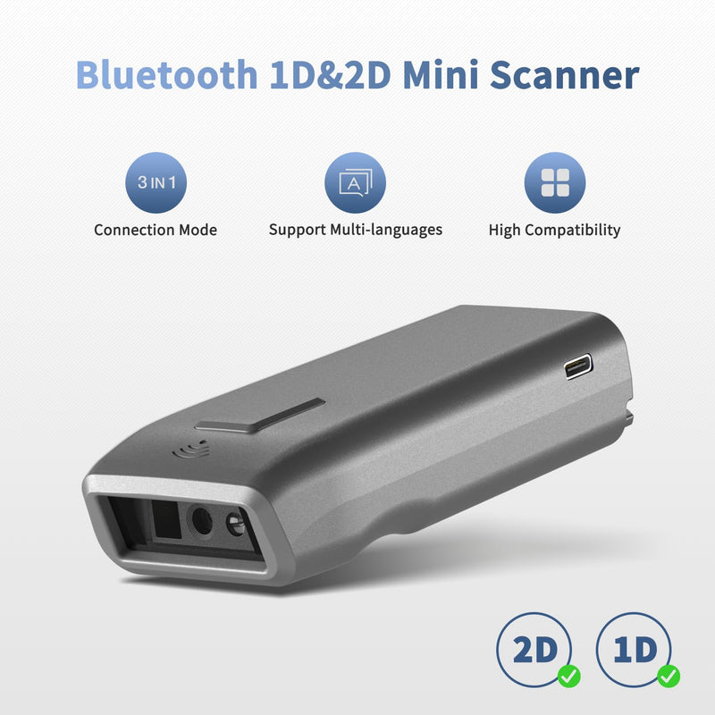 [Australia - AusPower] - NetumScan Mini QR Bluetooth Barcode Scanner, 3-in-1 Automatic 1D 2D Wireless Barcode Reader for Inventory, Small Bar Code Scanner for POS, Computer, Tablet, iPhone, iPad, iOS, Android 1D&2D 