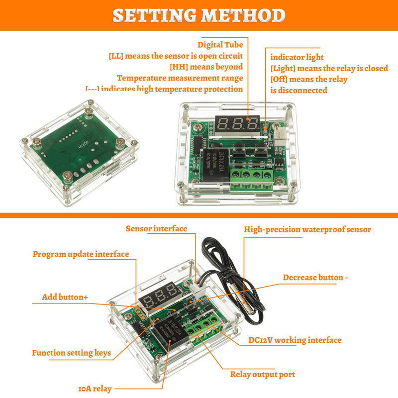 [Australia - AusPower] - W1209 12V DC Digital Temperature Controller Board Micro Digital Thermostat -50-110°C Electronic Temperature Temp Control Module Switch with Waterproof Case?2PCS? 