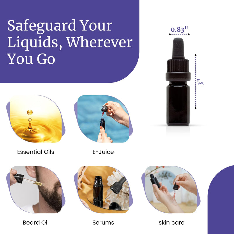 Infinity Jars 5 ml (0.17 Fl oz) UV-Black Glass Tincture Bottle & Dropper Leak‑Proof Travel Vial for Essential Oils, Serums, Micro-Doses, Herbal Extracts, 10-Pack