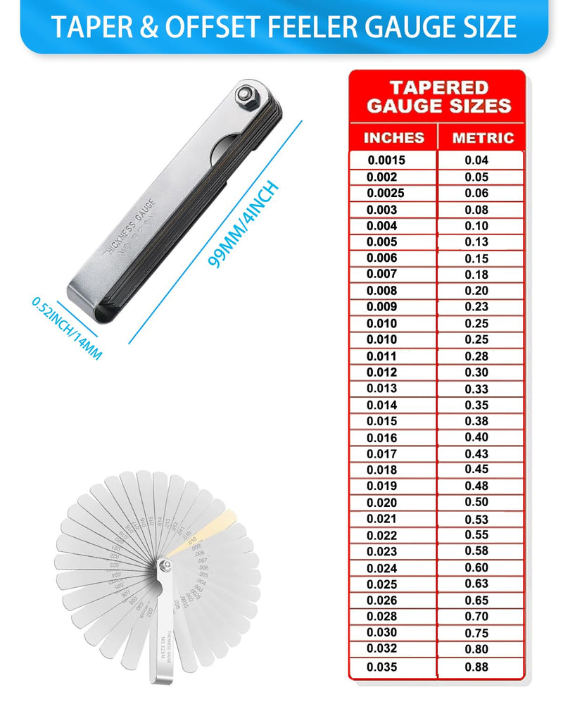 [Australia - AusPower] - Feeler Gauges - 32 Blades Feeler Gauge Set Stainless Steel Dual Marked Metric and Standard SAE - Valve Thickness Gauge (32-Blade Tapered Feeler Gauge) 32-BLADE TAPERED FEELER GAUGE 