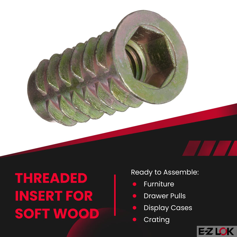[Australia - AusPower] - E-Z LOK Knife Threaded Insert for Soft Wood, Zinc Hex-Flanged Thread Inserts 3/8-16 Internal Threads, 25mm Length Pack of 25 25mm L 3/8-16 Internal Threads Hex" 