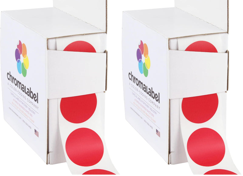 ChromaLabel 1 Inch Round Label Permanent Color Code Dot Stickers, 1000 Labels per Dispenser Box, Red (Pack of 2) 1" (Pack of 2)