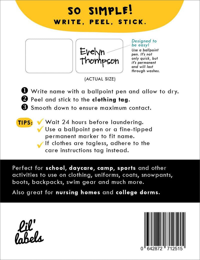 [Australia - AusPower] - Clothing Labels, Write On Name, No Iron, Washer and Dryer Safe, Kids Label for Daycare and School, Made in USA (Set of 4) Standard Set of 4 