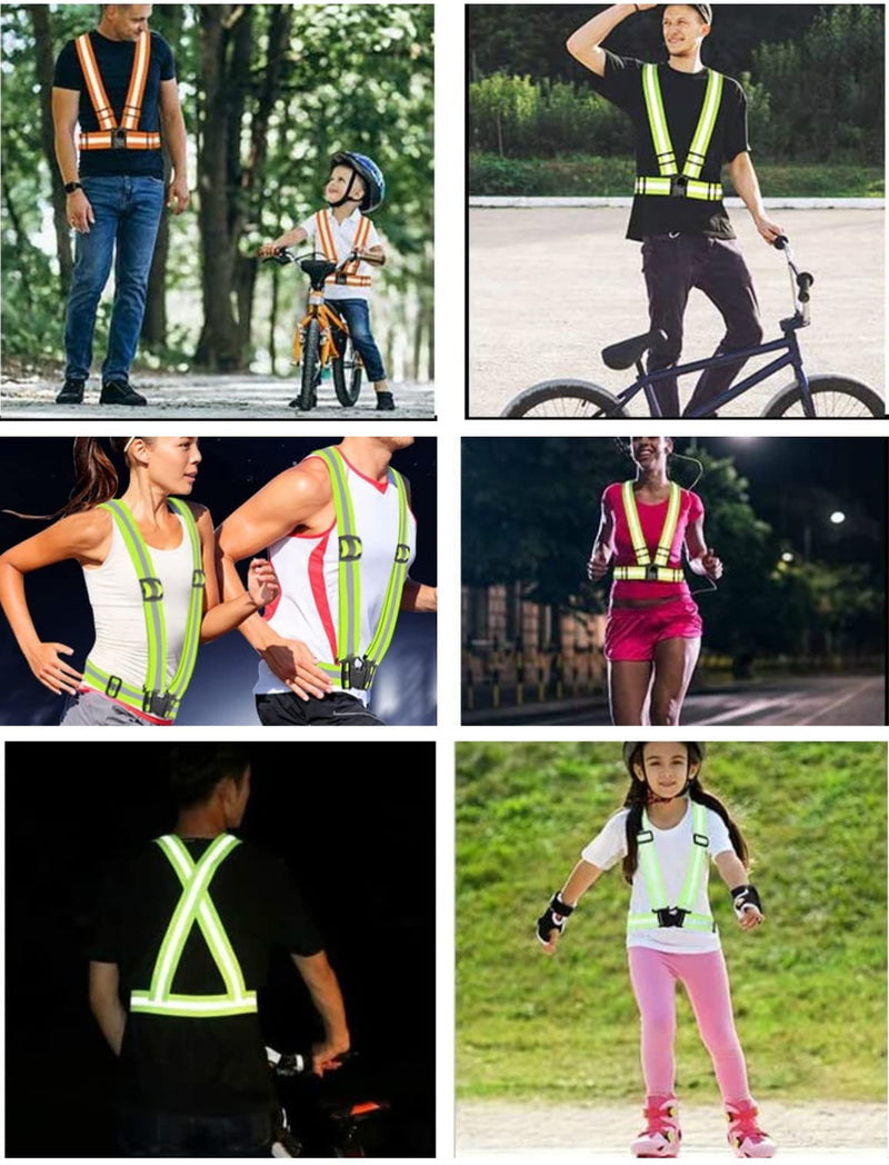 Running Reflective Vest Reflective Belt Adjustable Safety Vest Night Running Outdoor Riding High Visibility Reflective Tape for Motorcycle Jogging 4pieces Fluorescent Green