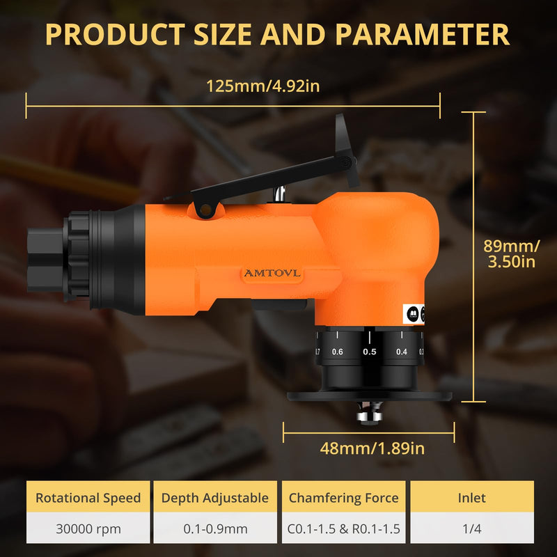 [Australia - AusPower] - AMTOVL Pneumatic Chamfering Machine 30000 RPM Pneumatic Chamfering Tool 45 Degree Air Chamfer Machine with 1/4 Inch Air Inlet for Metal Wood Acrylic Deburring Trimming (Orange) Orange 