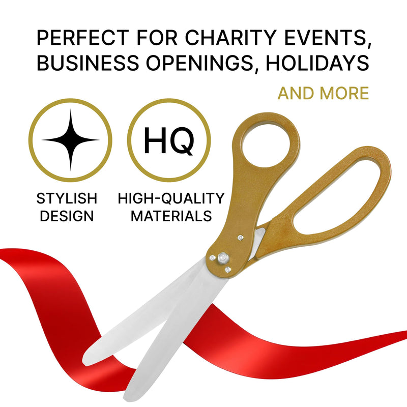 Grand Opening Ceremony Kit– 20 Inch Giant Scissors Gold with Red Ribbon for Inaugurations and Ceremonies Large Ceremonial Scissors for Ribbon Cutting Grand Opening Ribbon and Scissor for Special Event Gold Scissors + Red Ribbon