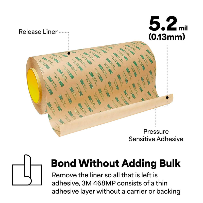 3M 468MP Adhesive Transfer Tape, 0.5" Width x 5yd Length (1 roll)