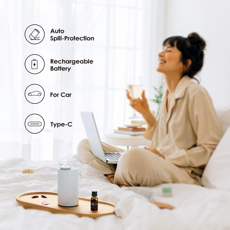 [Australia - AusPower] - Airversa Waterless Diffuser for Essential Oil, Car Diffsuer, Battery Operated Nebulizer, 0.7 Fl Oz/ 20mL, Mini Scent Air Machine, 3 Timers & 3 Mist Levels for Home, Room, Car, Office - AN6 Black+White Black&white 2 Pack 