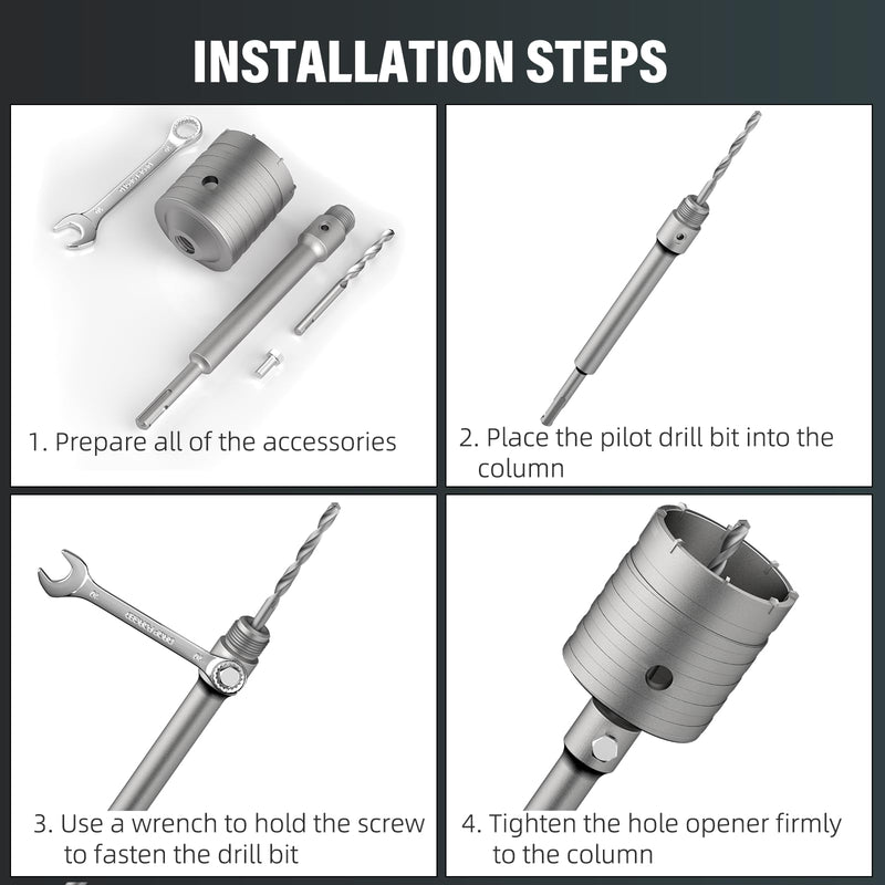 BURMONG Concrete Hole Saw Set with 65/115/150mm Drill Bit and 220mm SDS Plus Connecting Rod, High-Strength Steel Triple-Edged Cutting, Suitable for Drilling Holes in Concrete Brick Stone Wall (65mm) 65mm
