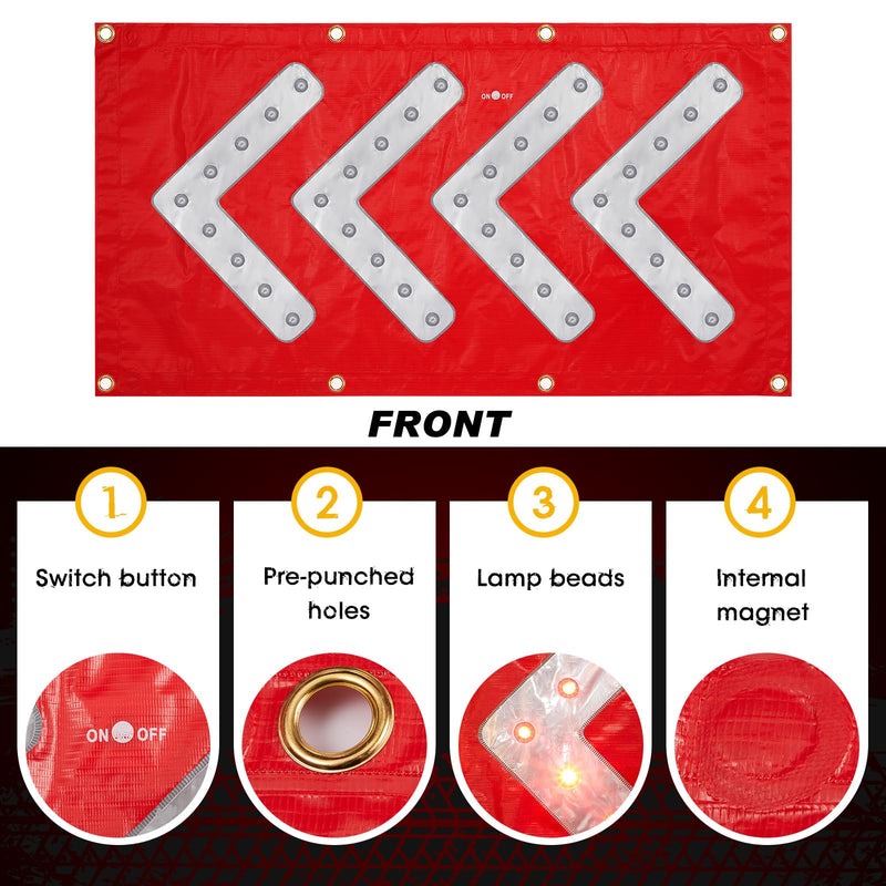 Hahafelt 1 Pcs LED Magnetic Traffic Arrow Sign 18 x 33 Inch Arrow Banner Directional Traffic Guide Light Flashing Warning Sign for Construction, Fire or Rescue, Highway Safety and Law Enforcement