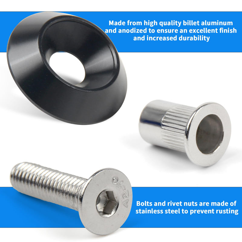 [Australia - AusPower] - Aluminum Fender Washers M6 Engine Dress Up Bolts 54 Sets Engine Bay Dress Up Fender Flares Bolts with Rubber Gaskets Stainless Steel Bolts(M6*25mm) and Rivet Nuts 