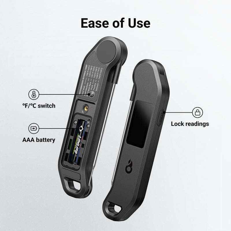 [Australia - AusPower] - Professional Digital Meat Thermometer, 1 Sec Instant Read, ±0.5℉ Accuracy NIST&NSF Certified Food Thermometer, Auto-Rotate Bright LED Screen, 100% Waterproof Cooking Thermometer for Grill BBQ, Black 