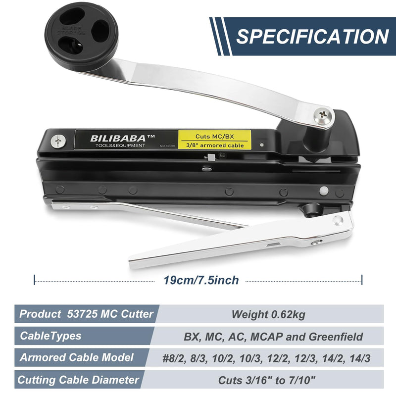 [Australia - AusPower] - MC Cable Cutter, Cuts 3/16" to 7/10" BX/MC Cable, 53725 Cable Cutters with Blades Storage 