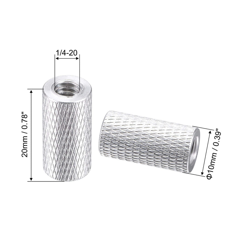 [Australia - AusPower] - uxcell 1/4-20 x 10mm x 20mm Aluminum Alloy Hand Screw Nuts Diamond Knurl Knurled Camera Tripod Pass Hole Nut Silver 2pcs 