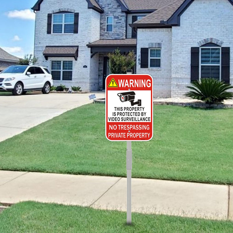 2 Pack Large No Trespassing Private Property Sign Video Surveillance Sign with 36" Stake for Outside, 14"x10" .040 Rust Free Heavy Aluminum, Reflective, Waterproof, Weatherproof and Fade Resistant 2 Pack-10"x14"-with Stake