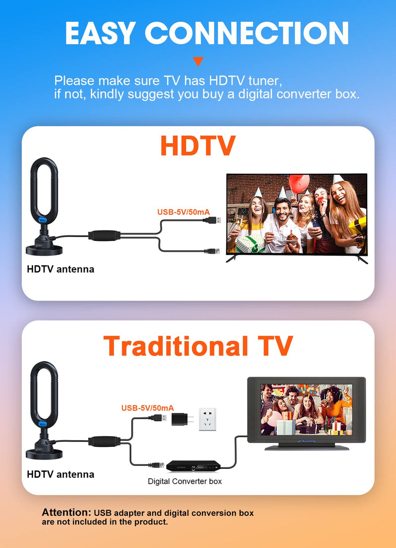 [Australia - AusPower] - WUMINGLU TV Antenna for Smart TV Indoor 2024 Newest Clear 4K Digital Antenna HD TV Up to 380 Miles Long Range Local Channels Indoor Outdoor Amplifier Signal Booster Cable Easy Setup Black 