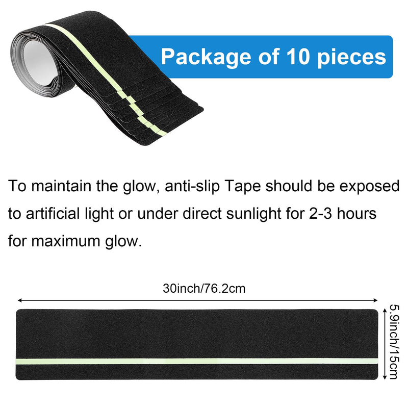 Molain 10 Pack Anti Slip Traction Treads with Glow in The Dark Stripe 30" x 6" Waterproof Outdoor/Indoor Stair Step Non Slip High Friction Grip Tape for Wooden Steps, Concrete Stairs, Decks