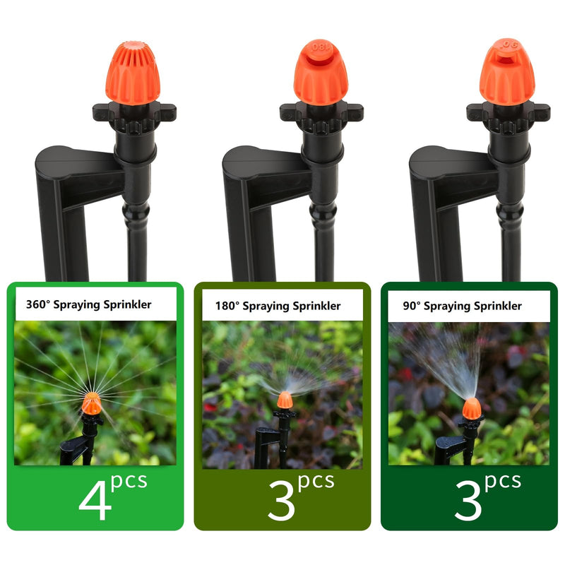 [Australia - AusPower] - Drip Irrigation Spray Emitters with Stakes: 10 Sets Mixed 360/180/90 Degrees Drip Irrigation Sprayers for 1/4 inch Tubing Garden Irrigation System 10 Set Mixed Drip Sprinklers 