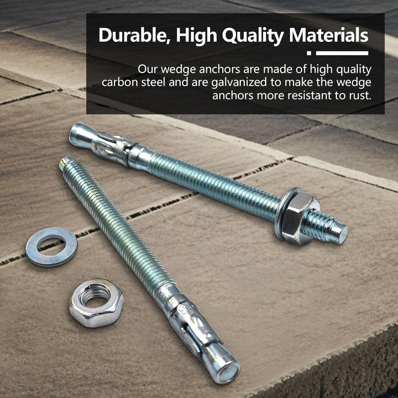 1/4x4 Inch Standard Fasteners for Heavy-Duty Zinc Wedge Anchors for Cement and Concrete (Box of 50) 1/4"x4"-50pcs