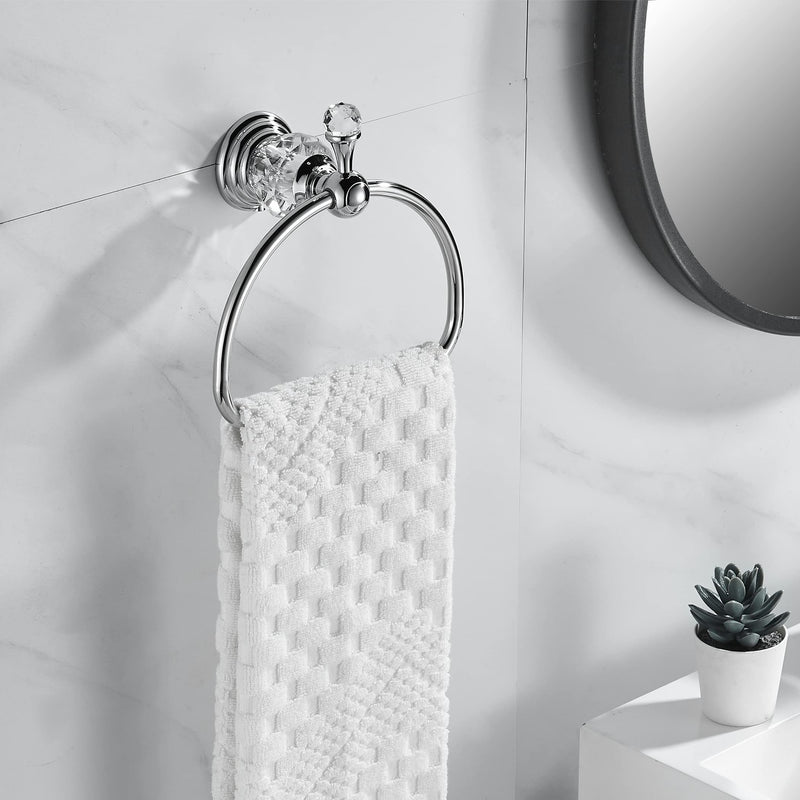 WOLIBEER Towel Ring,Crystal Hand Towel Holder,Round Towel Ring for Bathroom Wall Mounted Towel Hanger Bling Bathroom Accessories Half-Round