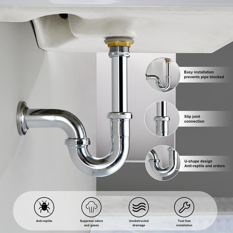 [Australia - AusPower] - ZM Brass P-trap Pipe Basin Sink Waste Kit with Reducing Washer 1-1/2'' 22GA 1-1/2 Inch. 22GA 