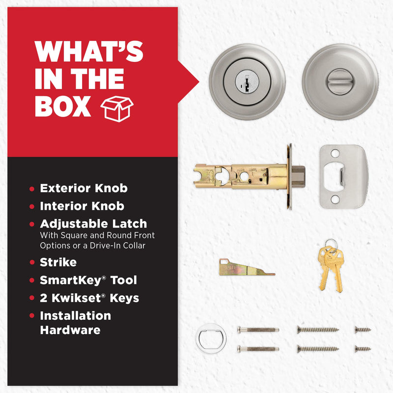 Kwikset Juno Entry Door Knob with Lock and Key, Secure Keyed Handle Exterior, Front Entrance and Bedroom, Satin Nickel, Pick Resistant SmartKey Rekey Security and Microban, 2 1 Pack Keyed Entry
