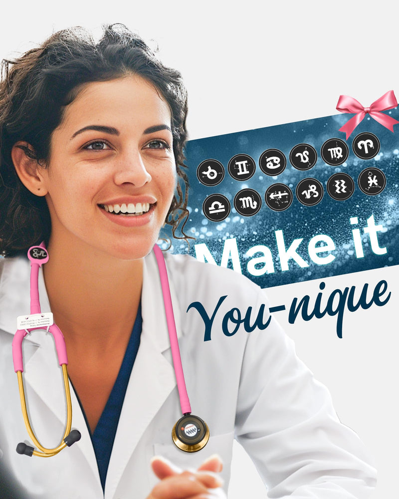 [Australia - AusPower] - FriCARE Tunable Stethoscope - Dual Head Estetoscopio for Nurses, Doctors, Paramedics, Students - FSA/HSA Eligible Stethoscopes, Hot Pink Tube, Mirror Gold Finish Chestpiece 
