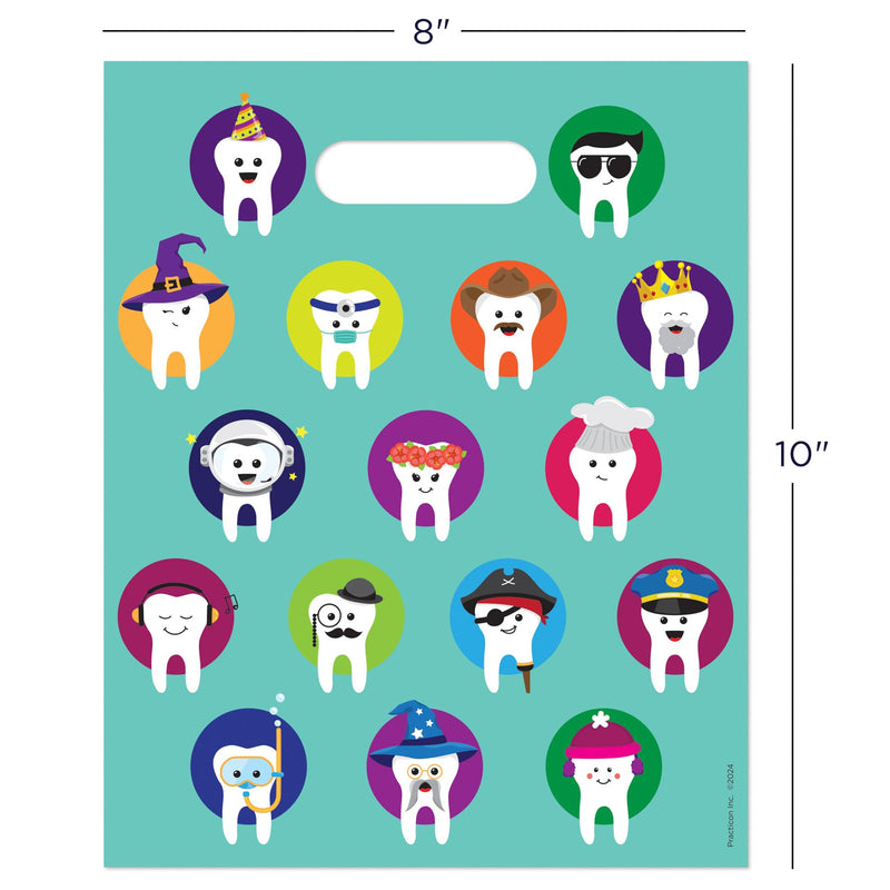 [Australia - AusPower] - Practicon Character Teeth 8" x 10" Dental Giveaway Bag, Dental Hygiene Patient Care Goodie Bag, Dentist Office Plastic Gift Bags, 100 Pack 8"x 10" 1 