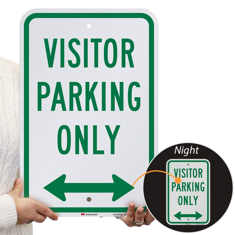 SmartSign - K-8570-EG-12x18 Visitor Parking Only Sign With Bidirectional Arrow By | 12" x 18" 3M Engineer Grade Reflective Aluminum Green on White