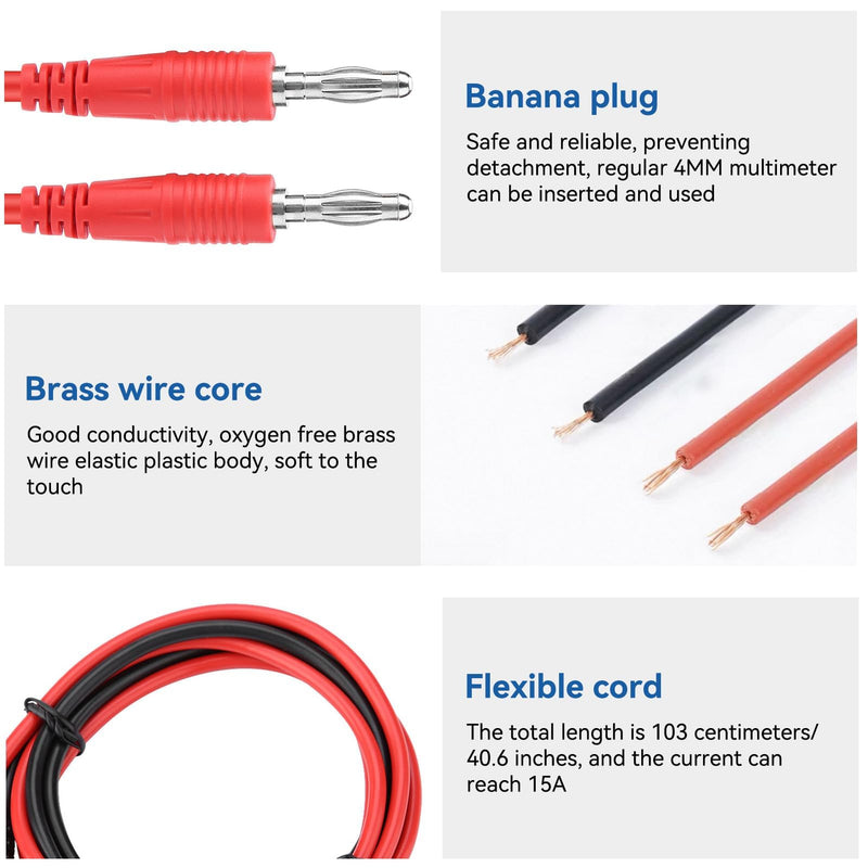 [Australia - AusPower] - Agatige Test Cable, P1041 2Pcs 4mm Banana Plug to Banana Plug Test Cable Multimeter Testing Cables Multimeter Clip Wires for Electrical Testing 