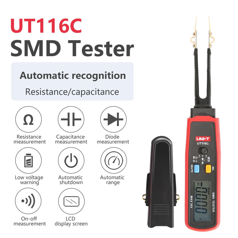 [Australia - AusPower] - UNI-T UT116C Digital Tweezers Smart SMD Tester 36V Electrical Multimeter Resistance Capacitance Continuity Diode Test Meter 