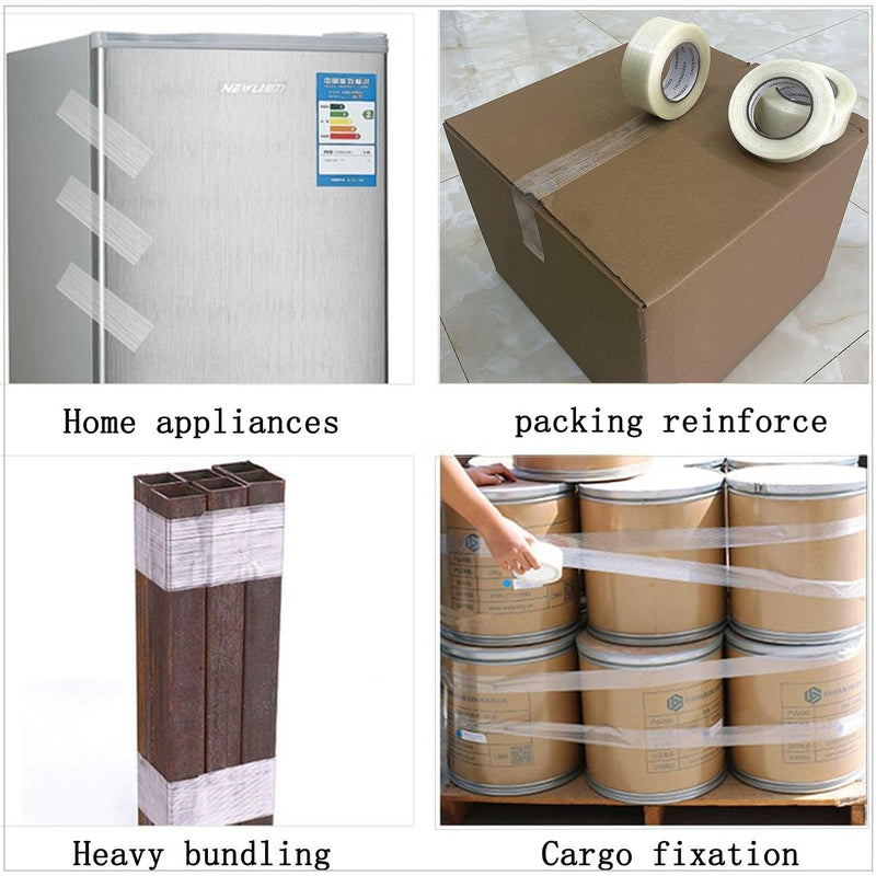 CHUANGSEED 2-Pack Mono Filament Strapping Tape 6.2mil x 2Inch x 30yds Commodity Grade Heavy Duty Transparent Reinforced Fiberglass Tape Mono 2"x 30y 2-Pack