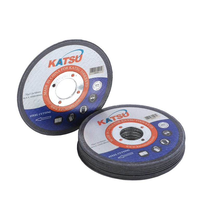 [Australia - AusPower] - Katsu steel cutting disc, 76 mm, 3 inches, 10 pieces, 1.0 mm, metal cutting discs for mini angle grinders, 144102 