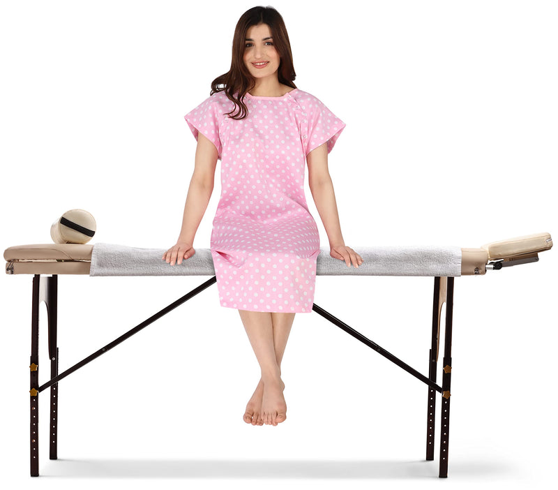 [Australia - AusPower] - Utopia Care Women's Hospital Gown Soft Comfortable and Stylish Patient Gown Small-Medium Polkadots Pink 