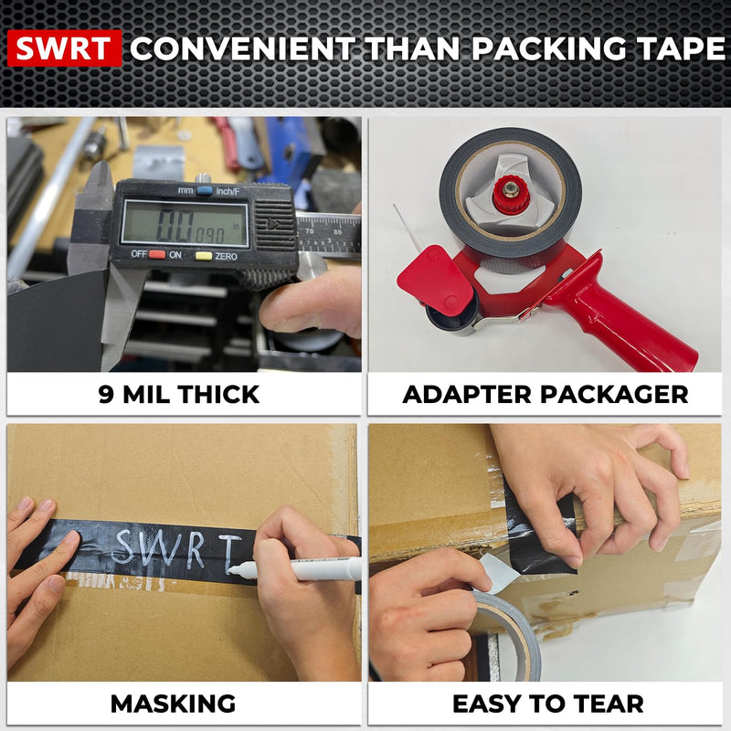 SWRT 9 Mil 2-Pack Black Heavy Duty Duct Tape Strong Adhesive, 2 in x 30 YD (Total 60YD) Duct Heavy Duty Waterproof All Weather Black Duct Tape No Residue Sealing & Patching for Indoor&Outdoor Repair