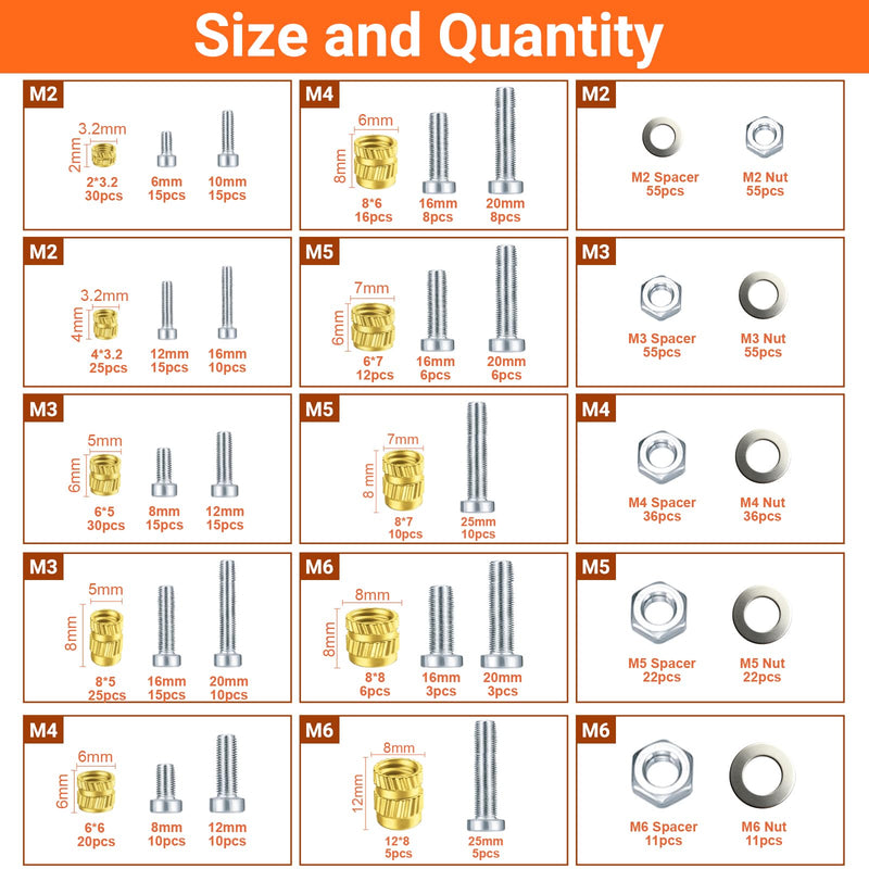 Preciva Threaded Inserts Soldering Tips Set with Screws Nuts Assortment Set M2 M3 M4 M5 M6